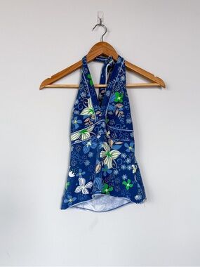 Vintage Y2K Early 2000s So Brand Hawaiian Halter Neck Tank Top Babydoll Style